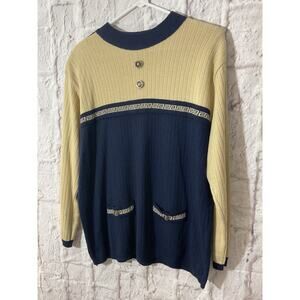 Vintage Adolfo Collectibles XL Wool Blend Blue & Tan Sweater